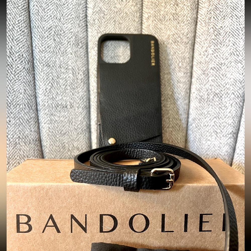 Bandolier Emma Crossbody iPhone 13 Pro Max + Minimal Pouch. Black/Gold.
